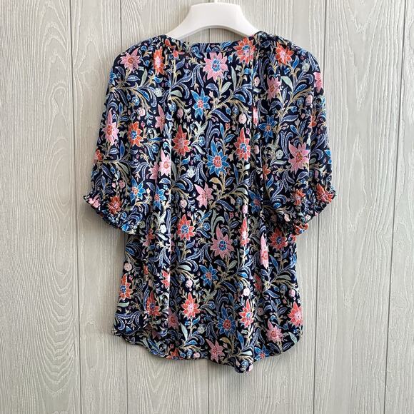 Loft Blue Floral Short Sleeve Top Size Small - Picture 4 of 5